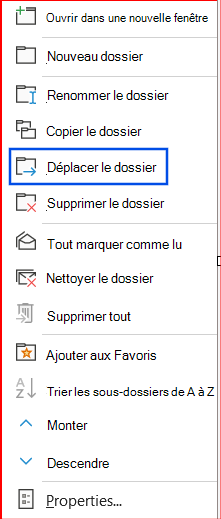 Capture d’écran de l’option Déplacer le dossier sélectionnée dans le volet de navigation.