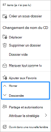 Capture d’écran de l’option déplacer les dossiers