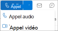 Capture d’écran de la liste déroulante Appeler sur les carte de contact Outlook