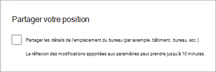 Capture d’écran montrant l’option Partager l’emplacement du bureau décochée