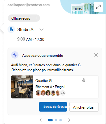 Capture d’écran du lieu de travail carte qui inclut un bouton permettant de réserver un bureau pour un événement en personne.