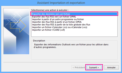 Assistant Exportation Outlook - Exporter vers un fichier