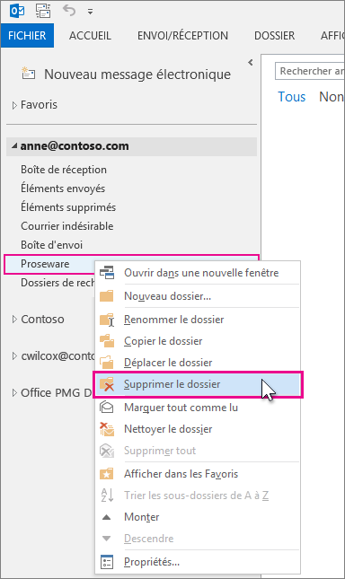 Suppression d’un dossier du volet Dossier
