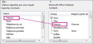 Mappage d’une colonne d’Excel à un champ de contact Outlook
