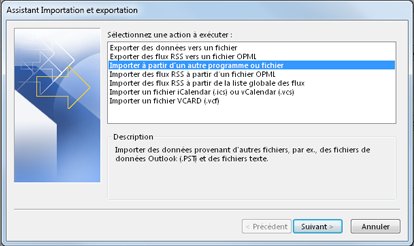 Assistant Importation et exportation