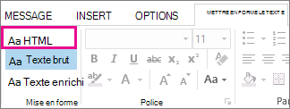 Option de format HTML sous l’onglet Format du texte dans un message
