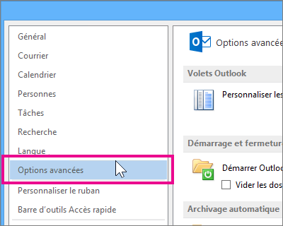 Cliquez sur Fichier, Options, Options avancées