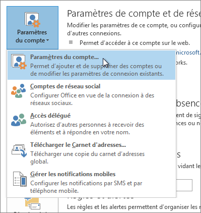 Cliquez sur Paramètres du compte de fichier > Paramètres > du compte.