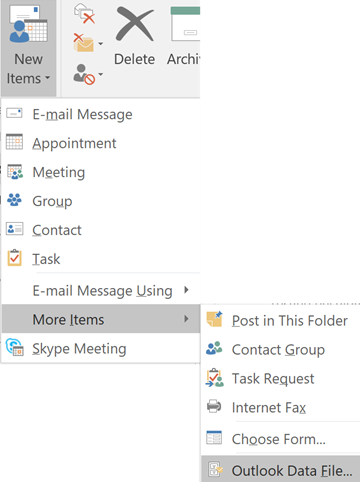 Créer un fichier de données Outlook