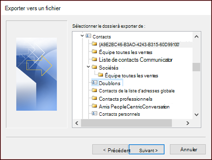 Exportez à partir de votre dossier Doublons.