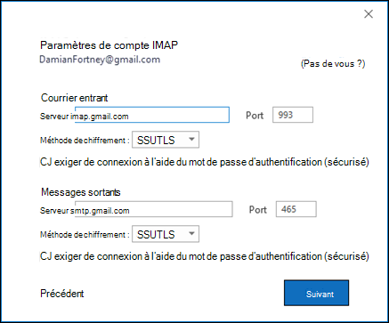 Vérifiez vos paramètres IMAP Gmail.