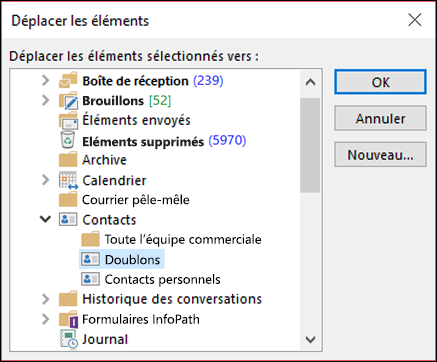 Déplacez vos contacts vers un autre dossier.