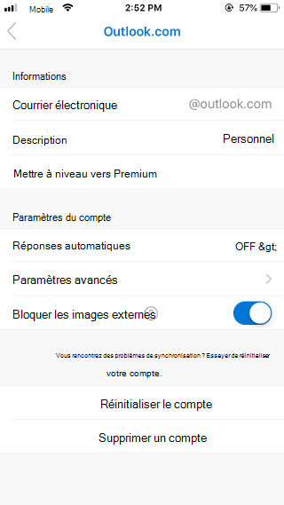 Blocage des images externes dans Outlook Mobile