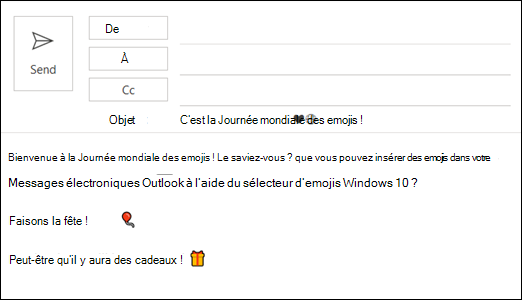 Vous pouvez insérer un ou plusieurs emojis dans votre e-mail.