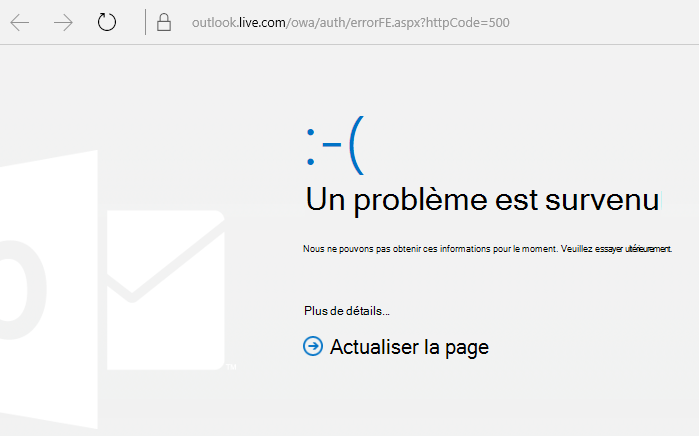 Outlook.com code d’erreur 500