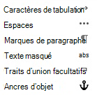 Voici les caractères de mise en forme disponibles dans les messages électroniques.