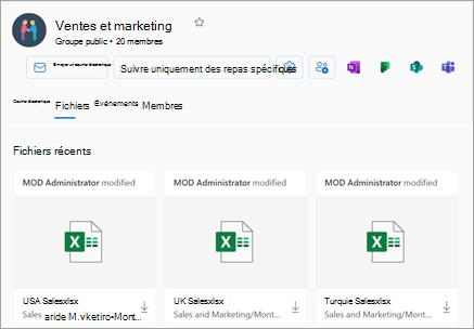 Les fichiers récents sont accessibles à partir de la section Files de la vue Groupe