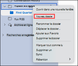 Montre la sélection d’un dossier dans Outlook