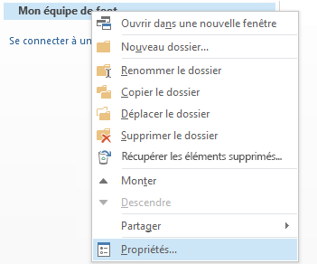 Cliquez avec le bouton droit sur le nouveau dossier, puis cliquez sur Propriétés.