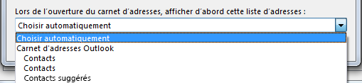 Vous pouvez choisir le nom du carnet d’adresses auquel vous voulez accéder en premier.