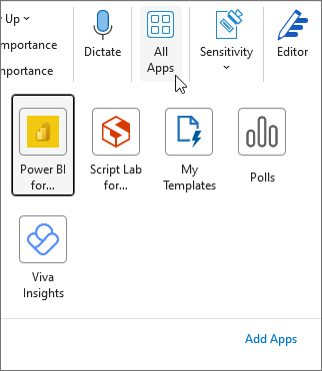 Menu volant Toutes les applications dans Outlook pour Windows.