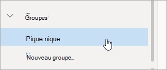 Capture d’écran d’un groupe dans le volet de gauche