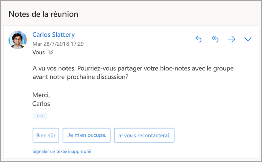 Capture d’écran de suggestions de réponses