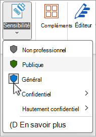 Menu Étiquettes de confidentialité