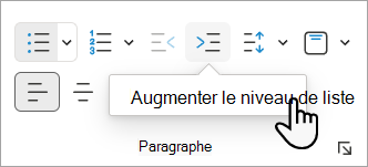 Capture d’écran montrant comment créer une sous-puce dans PowerPoint sur le Web.