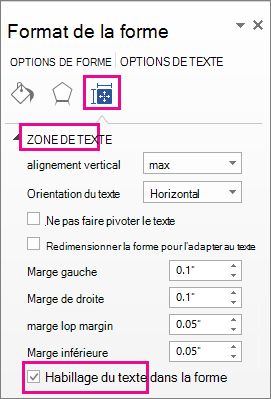 Case à cocher Habillage du texte dans la forme