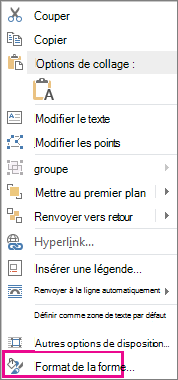 Mettre en forme la forme dans le menu contextuel