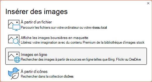 Boîte de dialogue Insérer des images.