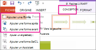 Sous l’onglet Création, cliquez sur Ajouter une forme.