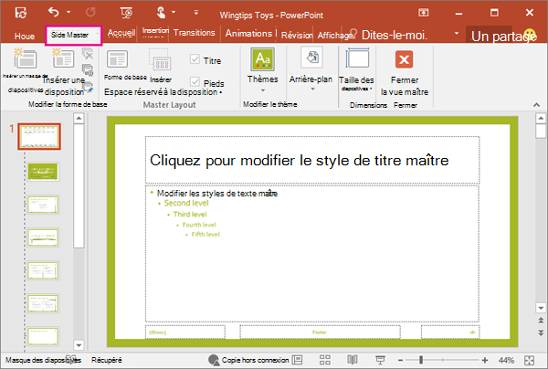 Afficher la mise en page des diapositives en mode Masque des diapositives dans PowerPoint