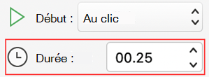 menu durée de l’animation PowerPoint pour Mac