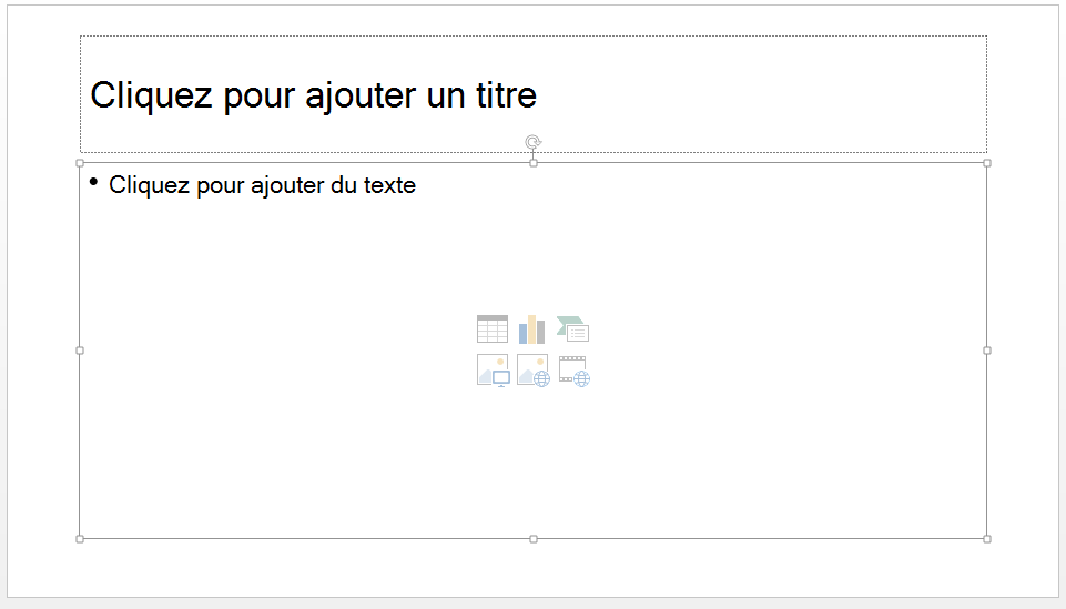 Diapositive avec le thème que vous avez choisi. Ajoutez un titre dans la zone de texte supérieure.
