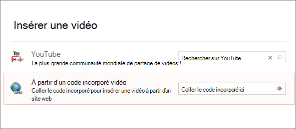 Option d’incorporation d’une vidéo dans PowerPoint