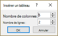 Boîte de dialogue Insérer un tableau dans PowerPoint