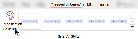 Sous l’onglet Création SmartArt, utilisez Modifier les couleurs pour sélectionner une autre couleur pour votre graphique.