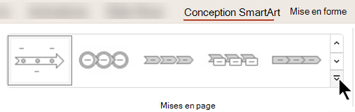 Sous l’onglet Création SmartArt du ruban, utilisez la galerie Disposition pour sélectionner une autre conception pour votre graphique.