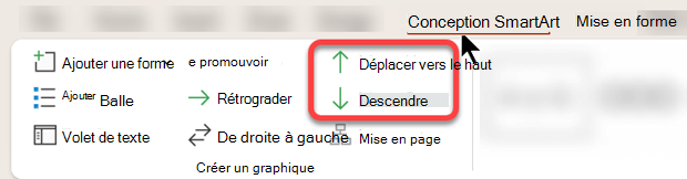 Les options Monter et Descendre vous aident à positionner avec précision chaque forme dans le graphique SmartArt.