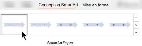 Sous l’onglet Création SmartArt, vous pouvez utiliser styles SmartArt pour sélectionner une forme, une couleur et des effets pour votre graphique.