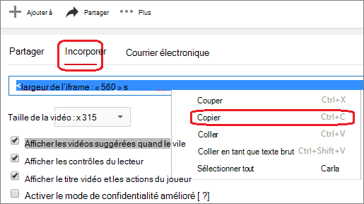 Copier le code incorporé IFrame