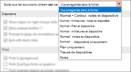 La liste Ouvrir tous les documents à l’aide de cet affichage a été développée afin que le client puisse sélectionner une vue par défaut.