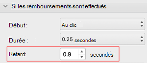 menu de temporisation de retard PowerPoint pour Mac