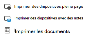 Menu Des choix d’impression.