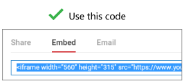 Pour fonctionner correctement, le code que vous utilisez pour incorporer votre vidéo doit commencer par un iFrame ou <un objet.