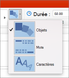 Options d’effet pour la transition Transformer dans PowerPoint 2016 pour Mac