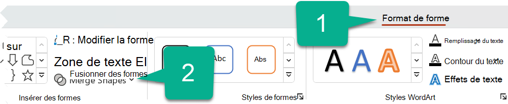 Sous l’onglet Format de la forme, sélectionnez Fusionner les formes.