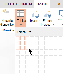 Sous l’onglet Insertion, sélectionnez Table.